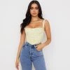 Trendy & Unique What's New Fresh Floral Print Suspender Strap Crop Corset Top - Yellow