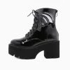 Trendy & Unique Playful Wing Lace Up Zip Back Chunky Heel Platform Boots - Black