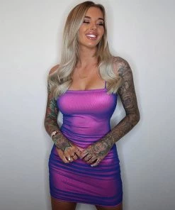 Trendy & Unique Futurist Floss Strap Mesh Bodycon Ruched Slip Mini Dress - Rose What's New