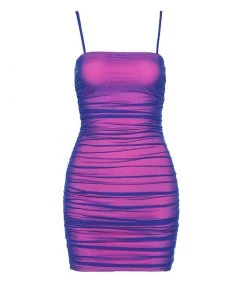 Trendy & Unique Futurist Floss Strap Mesh Bodycon Ruched Slip Mini Dress - Rose What's New