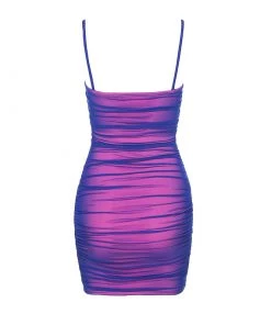 Trendy & Unique Futurist Floss Strap Mesh Bodycon Ruched Slip Mini Dress - Rose What's New