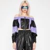 Trendy & Unique What's New Futuristic Color Block Off Shoulder Zip Front Crop Leather Top - Black 2 Trendy & Unique What's New Futuristic Color Block Off Shoulder Zip Front Crop Leather Top - Black