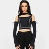 Trendy & Unique What's New Futuristic Style High Neck Cut Out Long Sleeve Crop Top - Black
