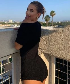 Trendy & Unique What's New Fuzzy Deep V Neck Short Sleeve Button Up Romper - Black