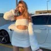 Trendy & Unique Fuzzy Lace Up Tube Top Long Sleeve Skirt Matching Set - White What's New 1 Trendy & Unique Fuzzy Lace Up Tube Top Long Sleeve Skirt Matching Set - White What's New