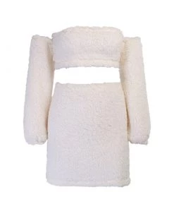 Trendy & Unique Fuzzy Lace Up Tube Top Long Sleeve Skirt Matching Set - White What's New 10 Trendy & Unique Fuzzy Lace Up Tube Top Long Sleeve Skirt Matching Set - White What's New