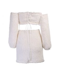 Trendy & Unique Fuzzy Lace Up Tube Top Long Sleeve Skirt Matching Set - White What's New 11 Trendy & Unique Fuzzy Lace Up Tube Top Long Sleeve Skirt Matching Set - White What's New