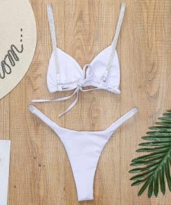 Trendy & Unique Glitter Rhinestone String Sliding Triangle Brazilian Bikini Set - White What's New 7 Trendy & Unique Glitter Rhinestone String Sliding Triangle Brazilian Bikini Set - White What's New