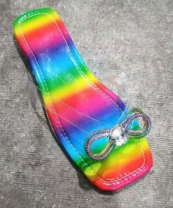 Trendy & Unique What's New Glittering Gem Bowknot Trim Rainbow Print Square Toe Slippers - Colorful