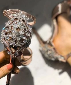 Trendy & Unique What's New Glittering Gem Peep Toe Ankle Strap High Heel Sandals - Champagne