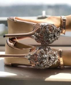 Trendy & Unique What's New Glittering Gem Peep Toe Ankle Strap High Heel Sandals - Champagne