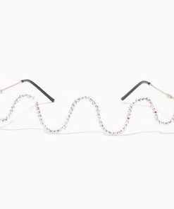 Trendy & Unique Glittering Rhinestone Wave Lensless Eyeglass Half Frame - Gold What's New