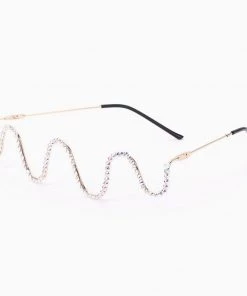 Trendy & Unique Glittering Rhinestone Wave Lensless Eyeglass Half Frame - Gold What's New