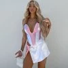 Trendy & Unique Glossy Bicolor Striped Sweetheart Neck Satin Corset Tube Top - Pink What's New
