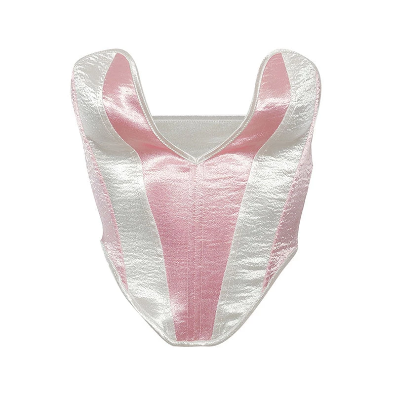 Trendy & Unique Glossy Bicolor Striped Sweetheart Neck Satin Corset Tube Top - Pink What's New 6 Trendy & Unique Glossy Bicolor Striped Sweetheart Neck Satin Corset Tube Top - Pink What's New