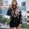 Trendy & Unique Glossy High Neck Long Sleeve Cropped Down Puffer Coat - Black What's New 2 Trendy & Unique Glossy High Neck Long Sleeve Cropped Down Puffer Coat - Black What's New