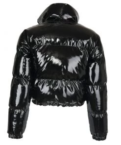 Trendy & Unique Glossy High Neck Long Sleeve Cropped Down Puffer Coat - Black What's New