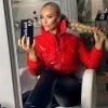 Trendy & Unique Glossy High Neck Long Sleeve Cropped Down Puffer Coat - Red What's New