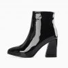 Trendy & Unique Glossy Effect Pointed Toe Chunky Heel Ankle Boots - Black What's New