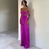Trendy & Unique Glossy Satin Bow Tie Tube Top Wide Leg Pant Matching Set - Purple What's New
