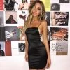 Trendy & Unique What's New Glossy Satin Floss Strap Bodycon Backless Slip Mini Dress - Black