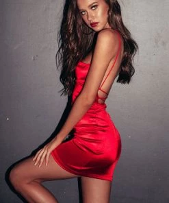 Trendy & Unique Glossy Satin Floss Strap Bodycon Backless Slip Mini Dress - Red 7 Trendy & Unique Glossy Satin Floss Strap Bodycon Backless Slip Mini Dress - Red
