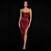 Trendy & Unique What's New Glossy Satin High Slit Underwire Slip Cocktail Midi Dress - Red