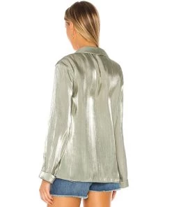 Trendy & Unique What's New Glossy Satin Long Sleeve Blouse Wide Leg Pant Matching Set - Green