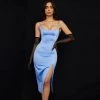 Trendy & Unique Glossy Satin Scoop Neck High Slit Slip Cocktail Midi Dress - Light Blue 1 Trendy & Unique Glossy Satin Scoop Neck High Slit Slip Cocktail Midi Dress - Light Blue