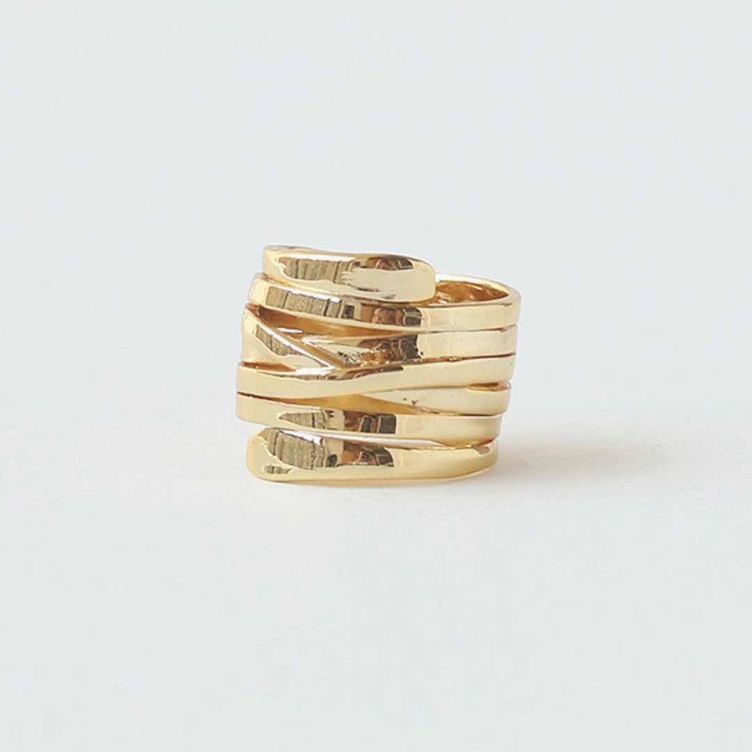 Trendy & Unique What's New Modern Gold Tone Plated Twisted Layered Band Ring - Gold 4 Trendy & Unique What's New Modern Gold Tone Plated Twisted Layered Band Ring - Gold