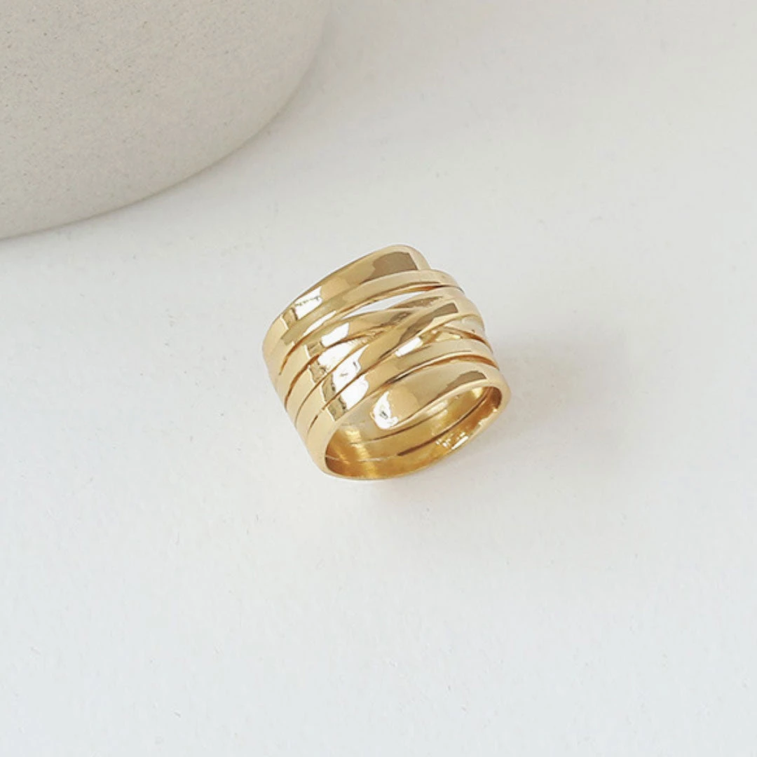 Trendy & Unique What's New Modern Gold Tone Plated Twisted Layered Band Ring - Gold 5 Trendy & Unique What's New Modern Gold Tone Plated Twisted Layered Band Ring - Gold