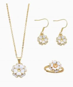 Trendy & Unique Celebrity Style Gold Tone 3D Petal Charm Jewelry Set - White What's New