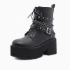 Trendy & Unique Gothic Punk Studs Buckle Strap Chain-Link Platform Boots - Black What's New
