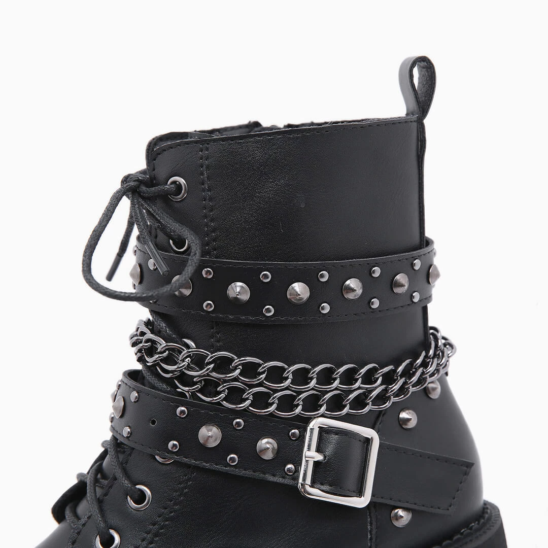 Trendy & Unique Gothic Punk Studs Buckle Strap Chain-Link Platform Boots - Black What's New 6 Trendy & Unique Gothic Punk Studs Buckle Strap Chain-Link Platform Boots - Black What's New