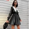 Trendy & Unique What's New Gothic Style Peter Pan Long Sleeve Leather Mini Dress - Black 1 Trendy & Unique What's New Gothic Style Peter Pan Long Sleeve Leather Mini Dress - Black