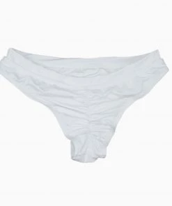 Trendy & Unique Comfy Solid Color High Cut Scrunch Brazilian Bikini Bottom - White What's New