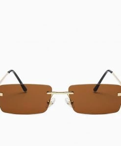 Trendy & Unique Iconic Look Rimless Rectangle Frame Tinted Sunglasses - Brown What's New