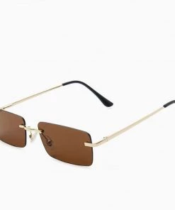 Trendy & Unique Iconic Look Rimless Rectangle Frame Tinted Sunglasses - Brown What's New