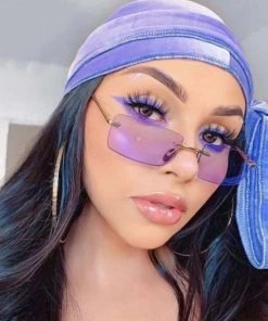 Trendy & Unique Iconic Look Rimless Rectangle Frame Tinted Sunglasses - Purple