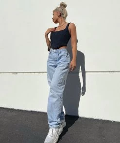Trendy & Unique What's New Iconic Style Butterfly Printed High Waist Straight Leg Jeans - Blue