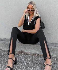 Trendy & Unique What's New Iconic Style High Waist Zipper Slit Front Skinny Pants - Black