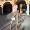Trendy & Unique What's New Iconic Style High Waist Zipper Slit Front Skinny Pants - Khaki