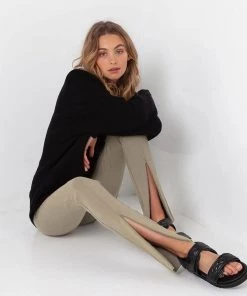 Trendy & Unique What's New Iconic Style High Waist Zipper Slit Front Skinny Pants - Khaki