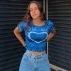 Trendy & Unique Iconic Style Sweetheart Print Short Sleeve Crop T-shirt - Blue