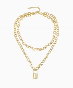 Trendy & Unique What's New Modern Lock Pendant Chain-Link Layered Necklace - Gold
