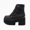Trendy & Unique Punk Lug Sole Buckle Strap Chunky Heel Platform Boots - Black What's New