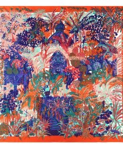 Trendy & Unique What's New Luxuriant Jungle Print Oversized Square Silk-Twill Scarf - Orange