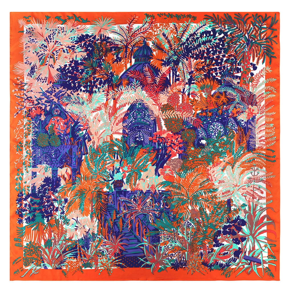 Trendy & Unique What's New Luxuriant Jungle Print Oversized Square Silk-Twill Scarf - Orange 3 Trendy & Unique What's New Luxuriant Jungle Print Oversized Square Silk-Twill Scarf - Orange
