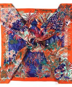Trendy & Unique What's New Luxuriant Jungle Print Oversized Square Silk-Twill Scarf - Orange