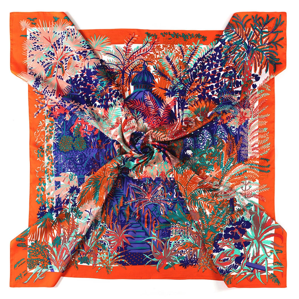 Trendy & Unique What's New Luxuriant Jungle Print Oversized Square Silk-Twill Scarf - Orange 4 Trendy & Unique What's New Luxuriant Jungle Print Oversized Square Silk-Twill Scarf - Orange